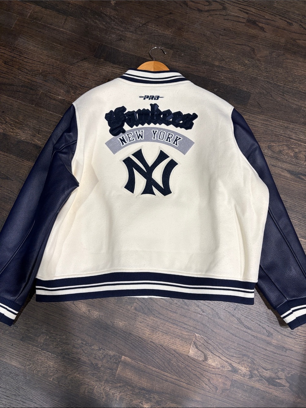 Two-Tone Wool Varsity Jacket - Navy & Cream - Picture 3 of 4